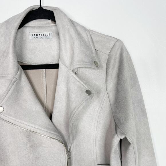 Bagatelle Collection Womens Medium M Gray Faux Suede Moto Jacket Asymmetrical - Picture 4 of 14